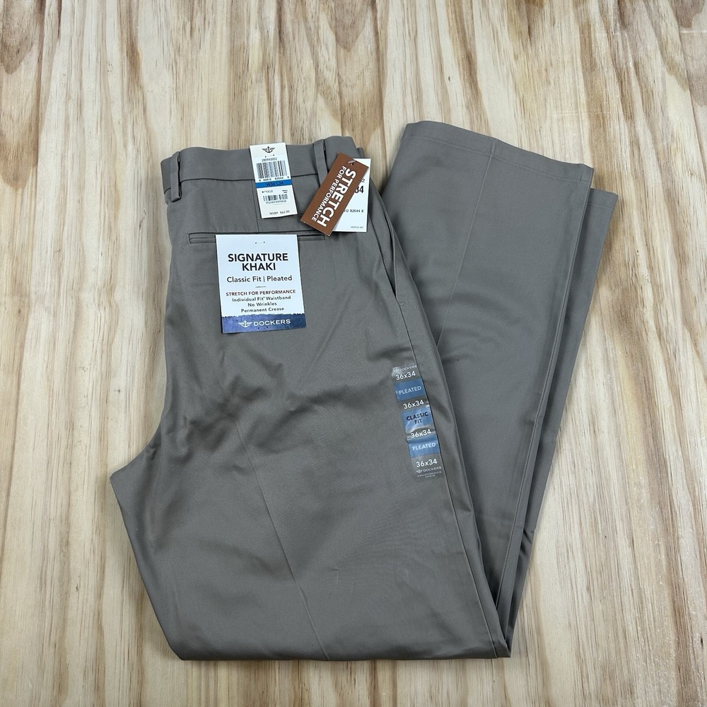 Dockers Men's NEW Signature Khaki Pants Beige 36x34 Stretch Performance Pleated